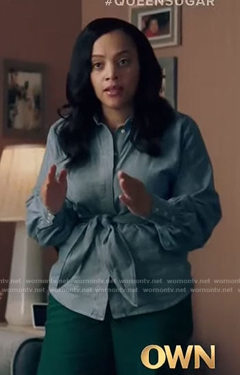 Darla's tie waist chambray shirt on Queen Sugar