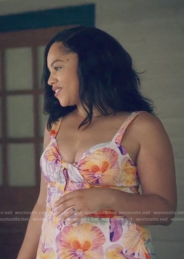 Darla's floral tie bust dress on Queen Sugar
