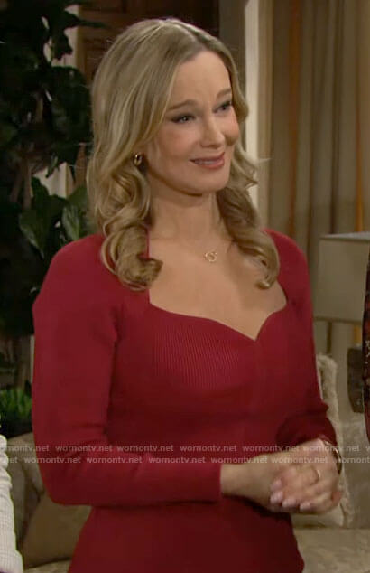 Donna's red sweetheart neckline top on The Bold and the Beautiful