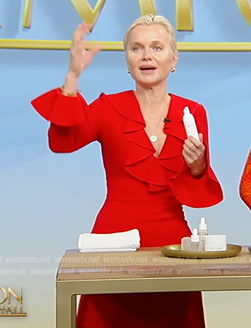 Dr Barbara Sturm's red ruffle front dress on Tamron Hall Show