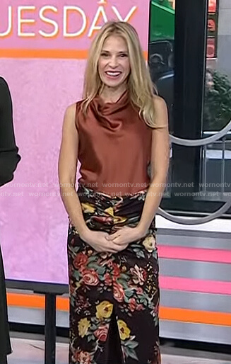 Dr. Marnie B. Nussbaum's brown satin top and floral skirt on Today