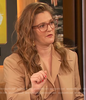 Drew's beige silk blouse and blazer on The Drew Barrymore Show