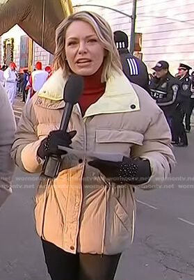 Dylan's beige drawstring puffer jacket on Today