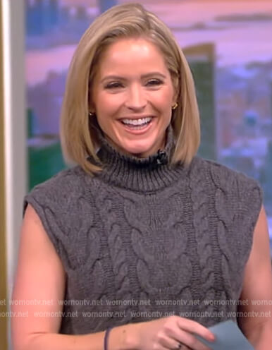 Sara's gray sleeveless cable knit vest on The View