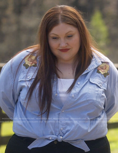 Gigi's floral embroidered shirt on Monarch