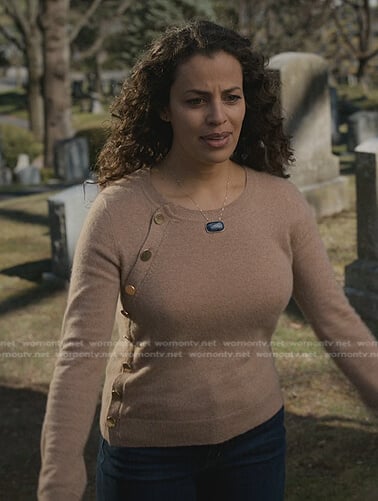 Grace's beige button side sweater on Manifest