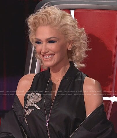 Gwen's black embellished rose dress on The Voice