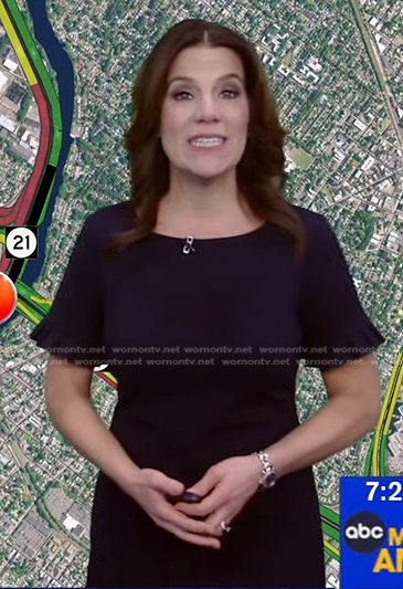 Heather's navy ruffle sleeve dress on Good Morning America