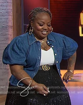 Jackie Fabulous's Gucci belt and jacket on Sherri