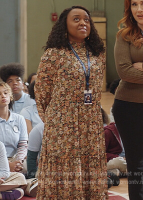 Janine's floral print long sleeve maxi dress on Abbott Elementary