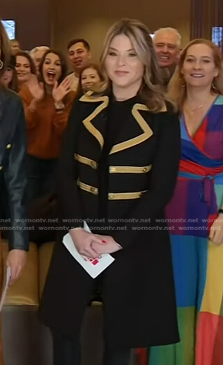 Jenna's black military coat with metallic trim on Today