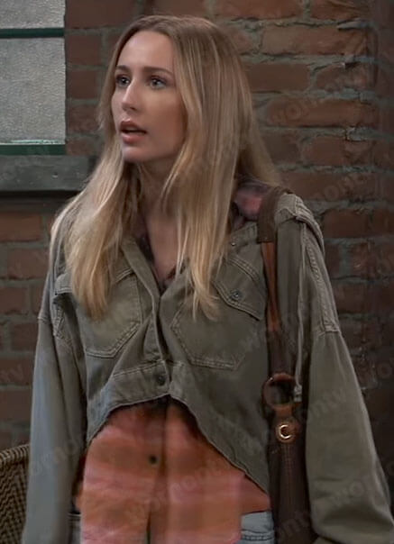 Josslyn's cropped olive green denim jacket on General Hospital