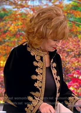 Joy's black embroidered trim jacket on The View