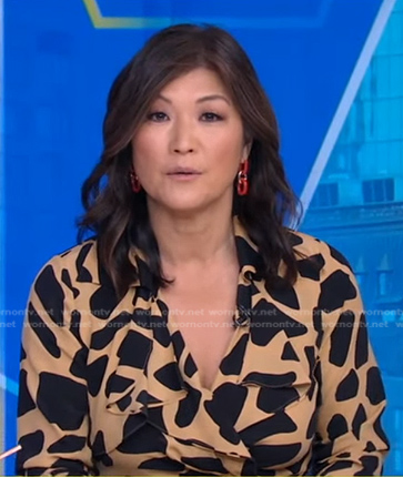 Juju's black and beige printed wrap dress on Good Morning America