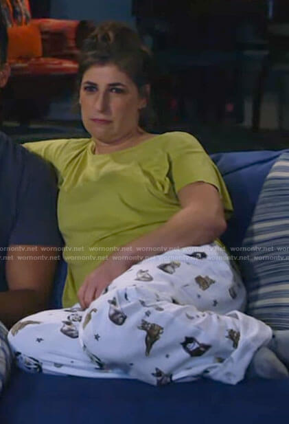 Kat's white cat print PJ pants on Call Me Kat