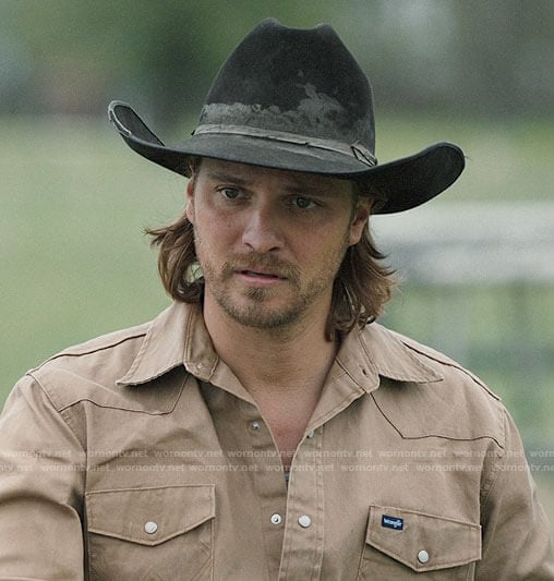 Kayce's beige button down shirt on Yellowstone