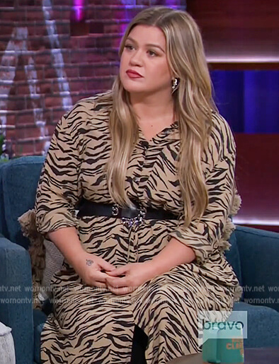 Kelly's tiger print shirtdress on The Kelly Clarkson Show