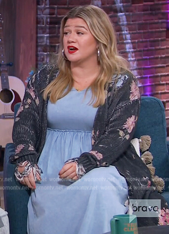 Kelly's floral distressed cardigan on The Kelly Clarkson Show