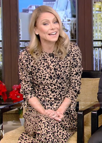 Kelly's beige spotted dress on Live with Kelly and Ryan