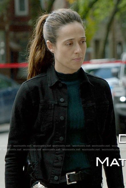 Kim's black denim jacket on Chicago PD