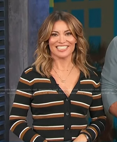 Kit's black striped cardigan on Access Hollywood