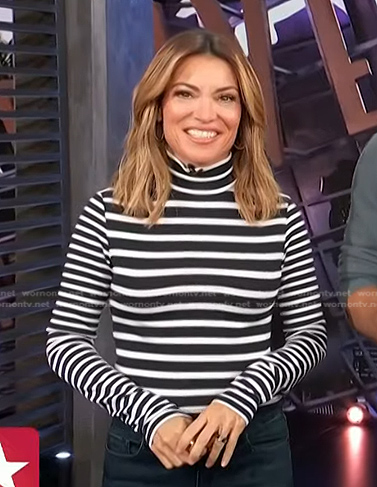 Kit's black striped turtleneck top on Access Hollywood