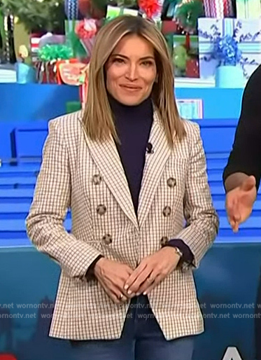 Kit's white check double breasted blazer on Access Hollywood