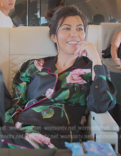 Kourtney's black rose print pajamas on The Kardashians