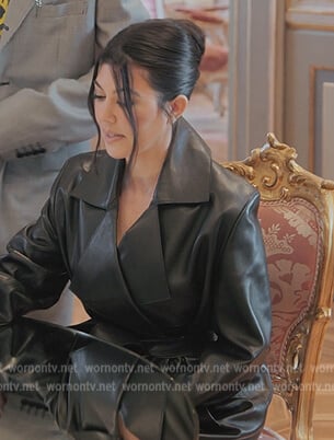 Kourtney's black leather coat on The Kardashians