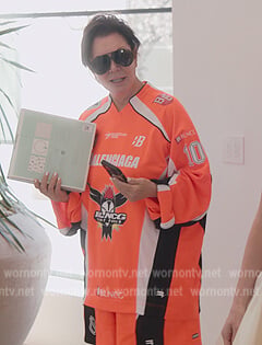 Kris's orange balenciaga jersey and shorts on The Kardashians