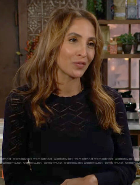 Lily's navy pointelle knit sweater on The Young and the Restless