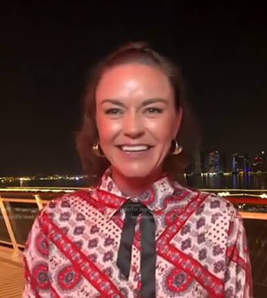 Lindsay's white printed blouse on Access Hollywood