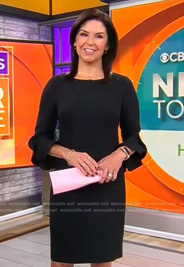 Meg Oliver's black flared sleeve dress on CBS Mornings