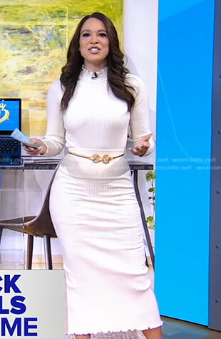 Megan Ryte's white ribbed top and skirt on Good Morning America