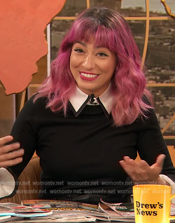 Melissa Villasenor's contrast collared sweater on The Drew Barrymore Show