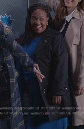Miranda's navy double breasted coat on Greys Anatomy