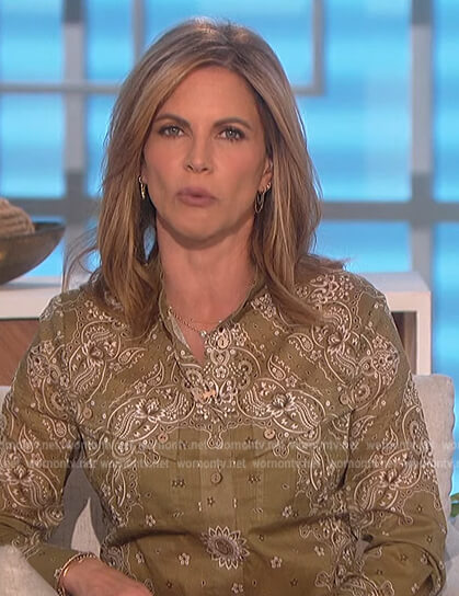 Natalie's green bandana print blouse on The Talk