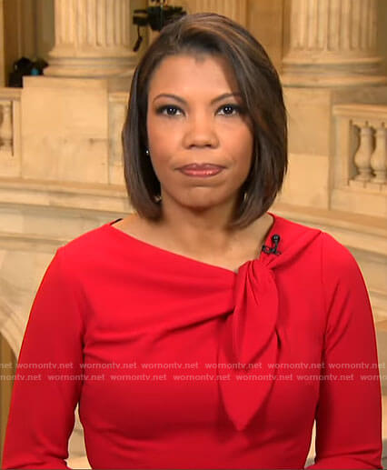 Nikole Killion's red tie neckline dress on CBS Mornings