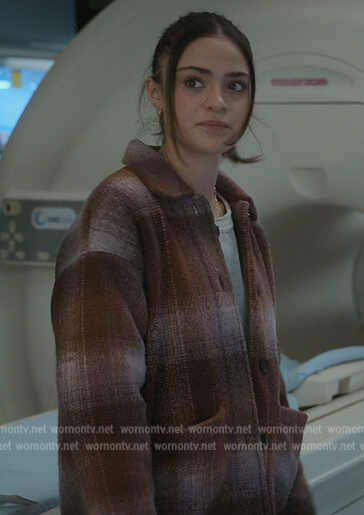Olive's pink plaid shacket and sweatshirt on Manifest
