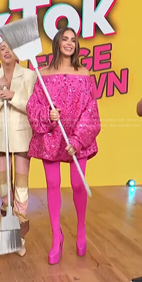 Olivia Culpo's pink embellished mini dress on Access Hollywood