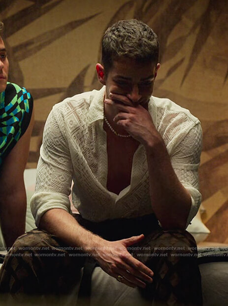 Patrick's white crochet knit shirt on Elite