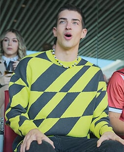 Patrick's yellow geometric sweatshirt on Elite