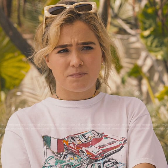 Portia's car graphic tee on The White Lotus
