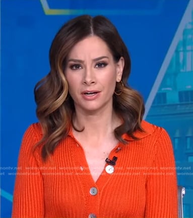 Rebecca's orange ribbed cardigan on Good Morning America