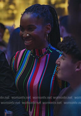 Rocio's rainbow stripe dress on Elite