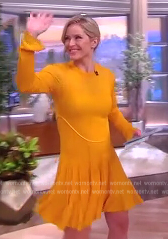Sara's yellow textured mini dress on The View