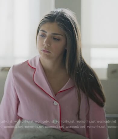 Sara's pink contrast trim pajama shirt on Elite