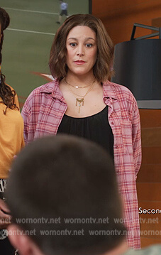 Sarah's pink plaid shirt on Home Economics
