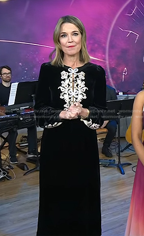 Savannah's black embroidered velvet dress on Today