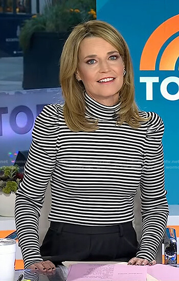 Savannah's white striped turtleneck top and black skirt on Today